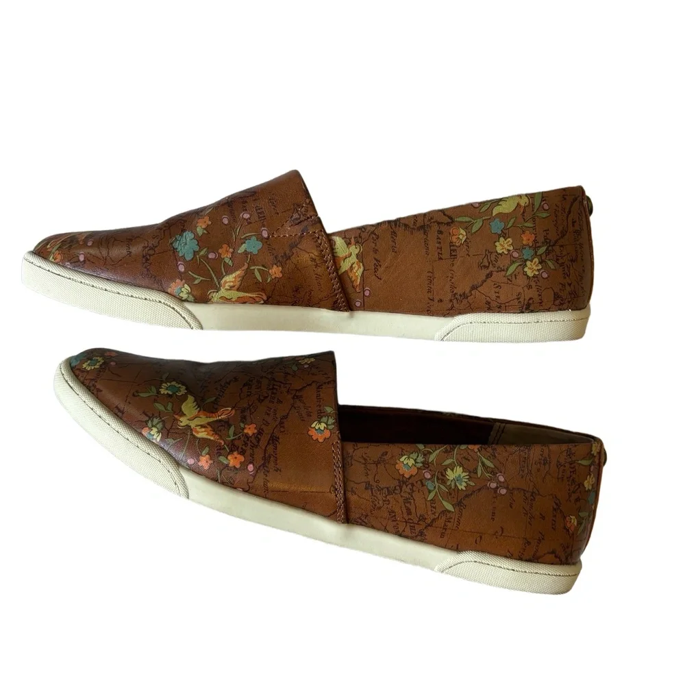 Patricia Nash Loafers Women Size 8.5 Brown Pointed Toe Floral Map Boho